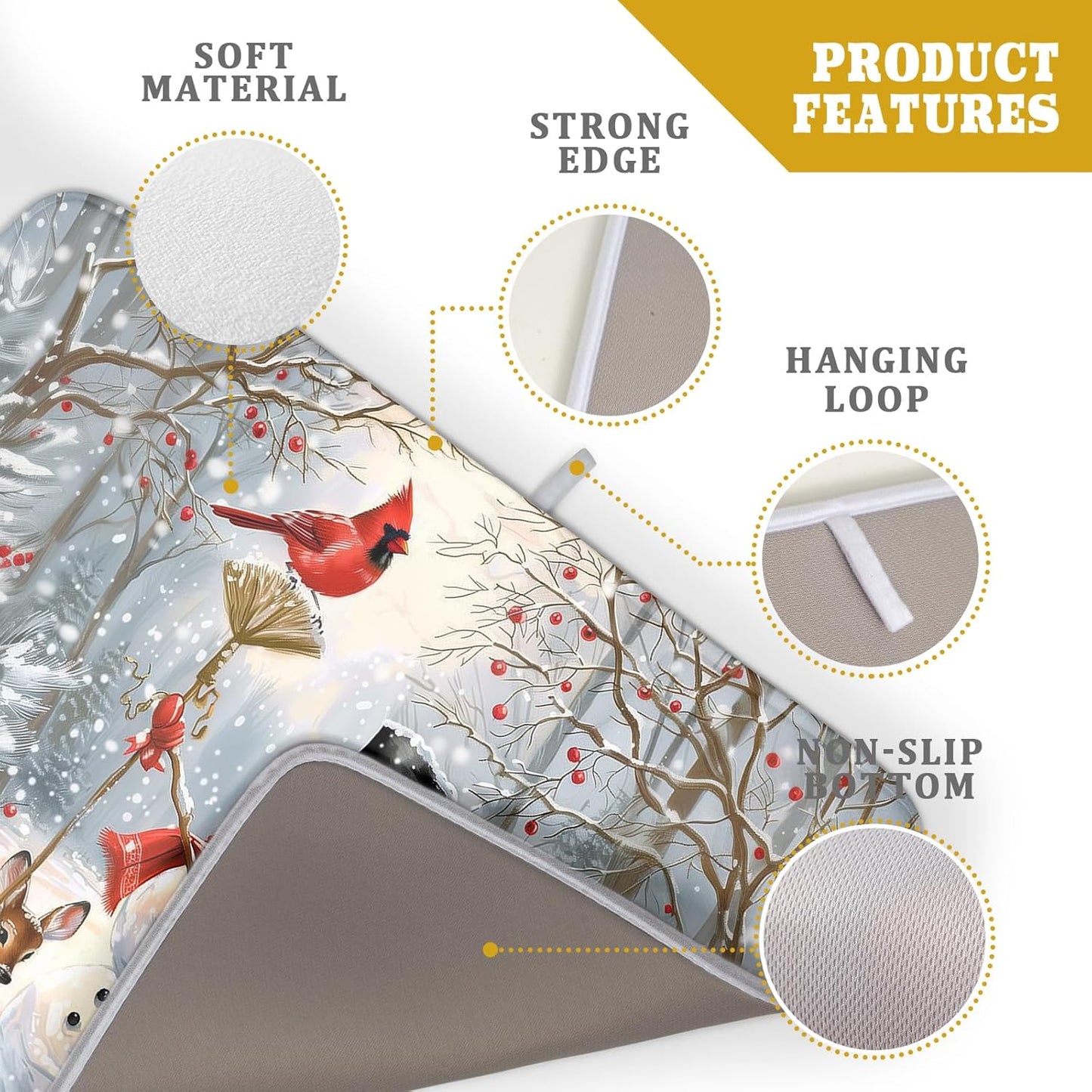 Winter Snowman Dish Drying Mat for Kitchen Counter Red Bird Berry Dishes Drainer Mats Holiday Microfiber Absorbent Dish Rack Pad 18x24 Inch