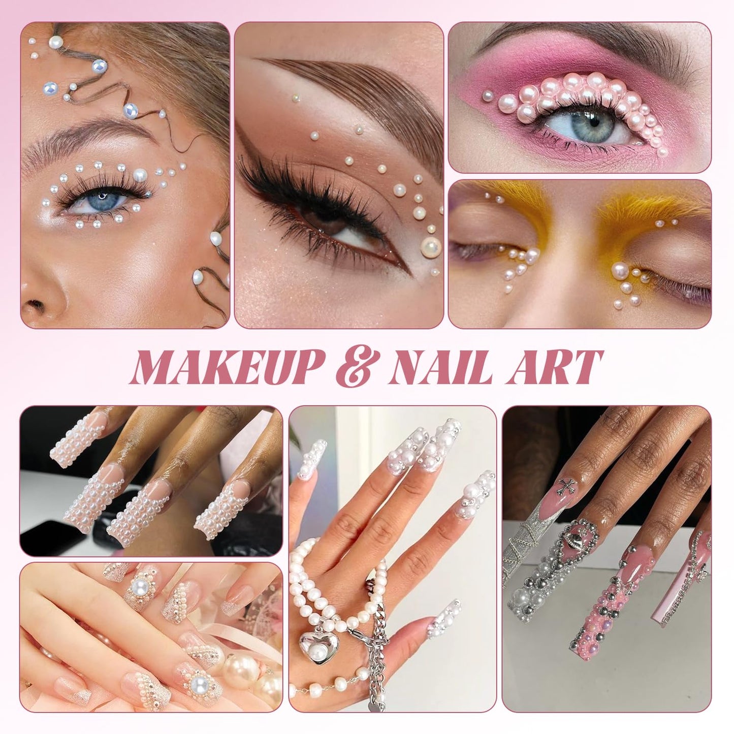 80g Flatback Pearls and Rhinestones for Bedazzling, Champagne Gold Mixed Size 3-10mm Resin Rhinestones and Half Pearls for Crafting, Nail Art and Decoration with Tweezers (White Brown)