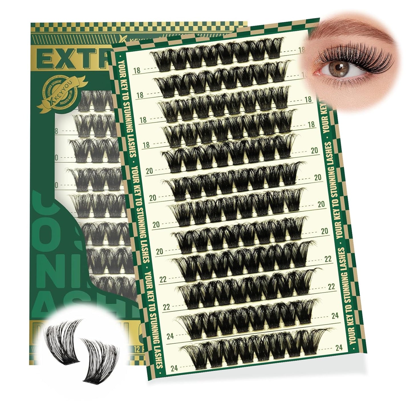 Lash Clusters 96pcs Eyelash Clusters D Curl 18-24MIX Cluster Lashes KEYYOU Volume Wispy Lash Extension Soft&Comfortable Easy DIY at Home(Y02,D-18-24MIX)