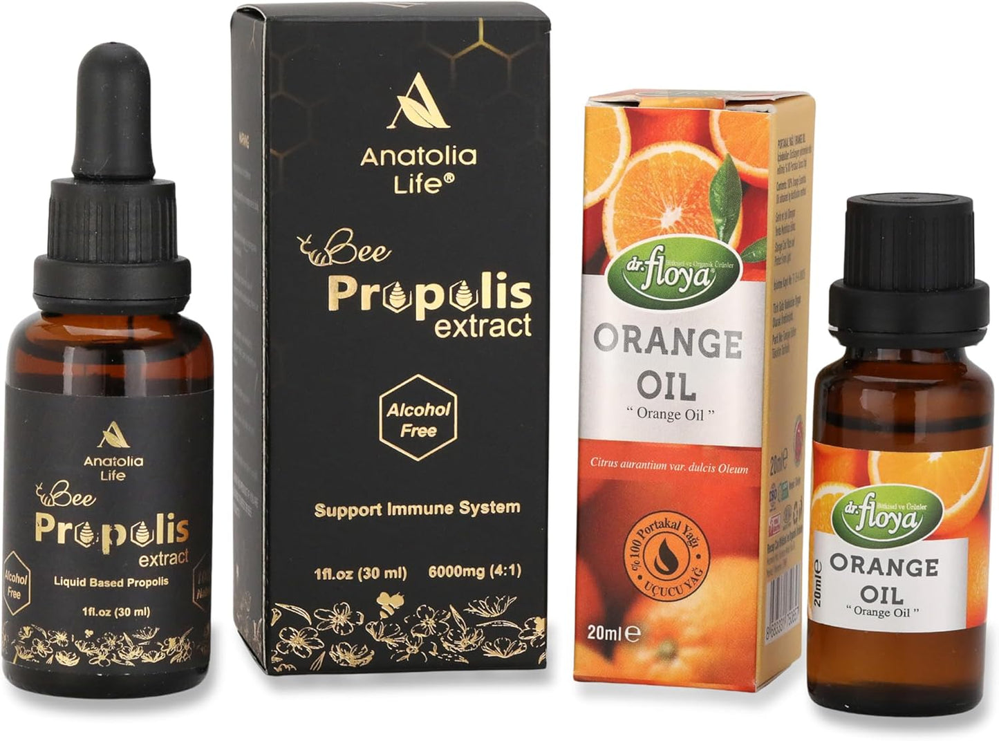 Propolis Extract (30 mL) and Natural Sweet Orange Essential Oil (20 mL) Bundle - Immune System Booster and Aromatherapy Duo - Alcohol-Free, High Potency, Non-GMO, Candle Making