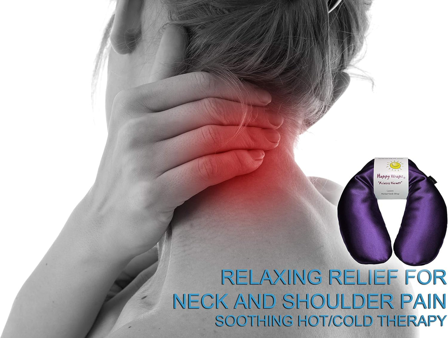 Microwavable Herbal Neck Wrap - Hot Cold Aromatherapy Neck Warming Pillow - Heating Pad for Migraines, Stress, Gifts for Women, Birthdays, Christmas and Free Sleep Mask - Amethyst Satin