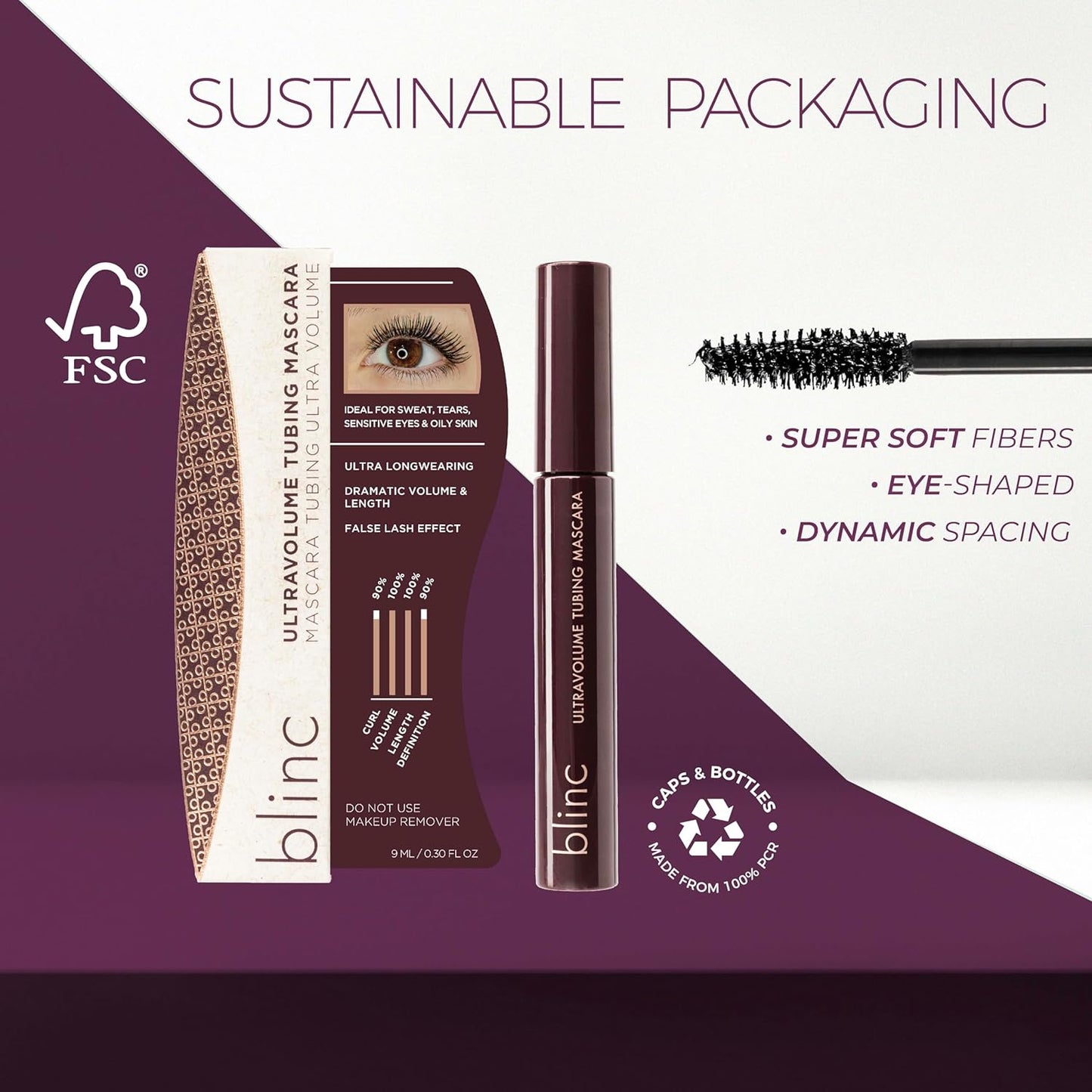 Blinc UltraVolume Tubing Mascara, Volumizing, Lengthening and Curling Mascara, Ultra-Longwearing Washable, Clean, Vegan and Cruelty-Free, 9mL / 0.30 Fl Oz (Dark Brown)
