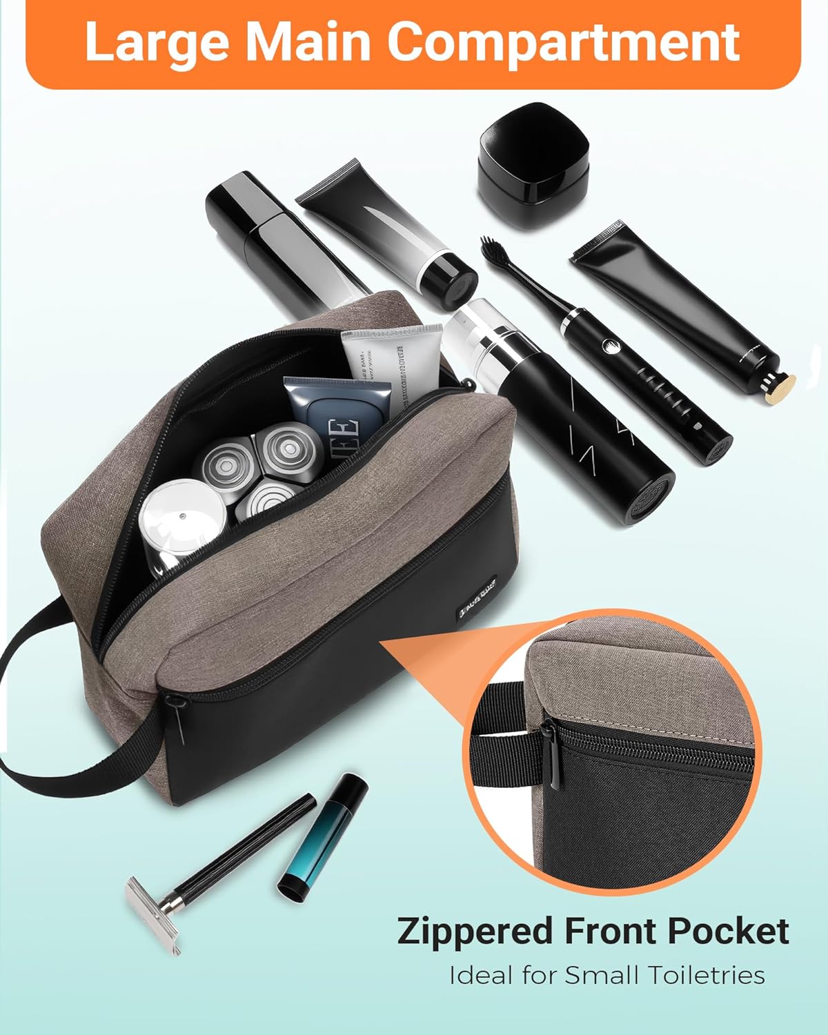 Elviros Travel Toiletry Bag for Men Hanging Toiletries Dopp Kit Small Bathroom Hygiene Tool and Medicine bag for Traveling Essential Shaving Pouch (Khaki&Black)