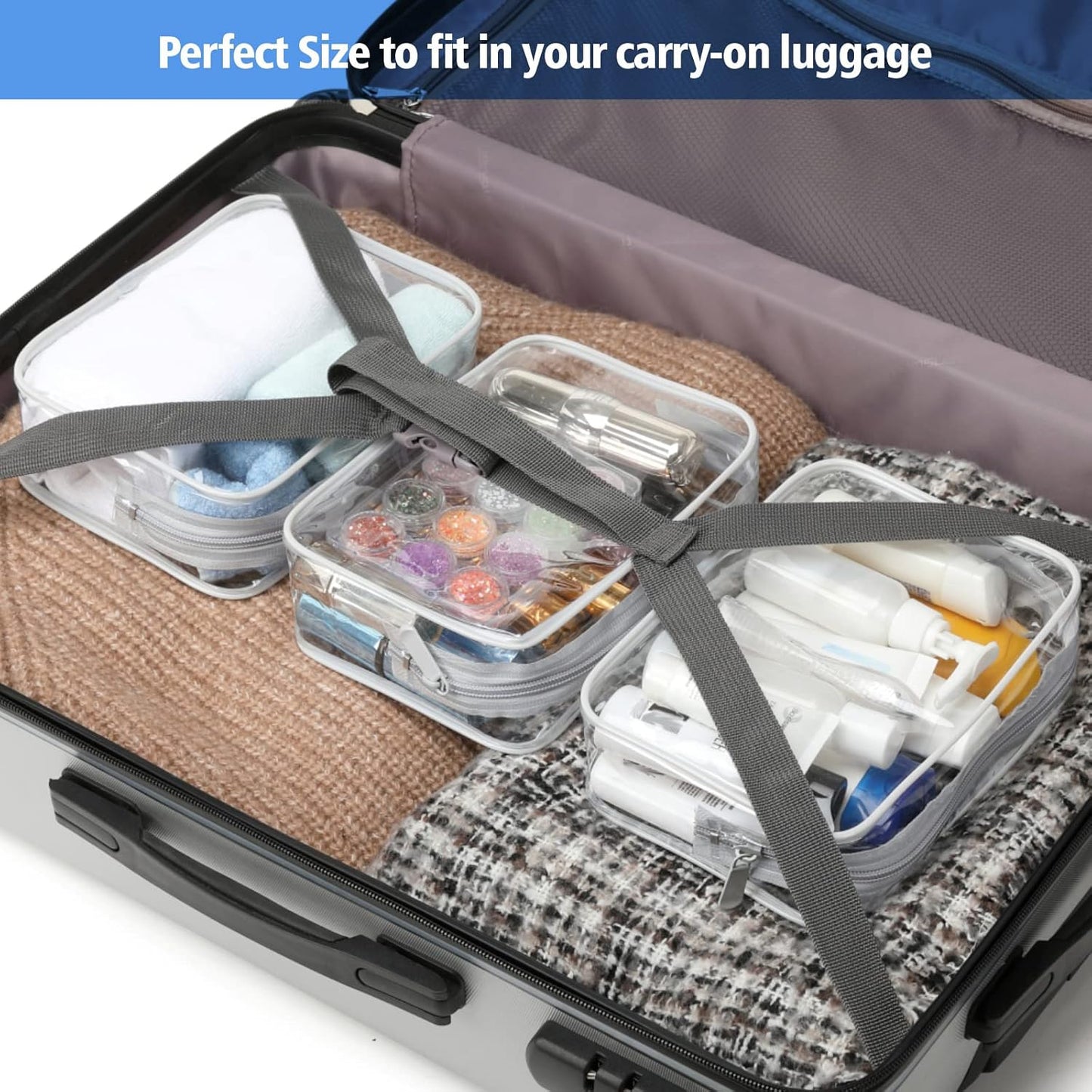 PACKISM Clear Makeup Bag - 3 Pack Clear Travel Bags for Toiletries for Women, Cosmetic Bags Carry on Toiletry Travel Essentials, White Large