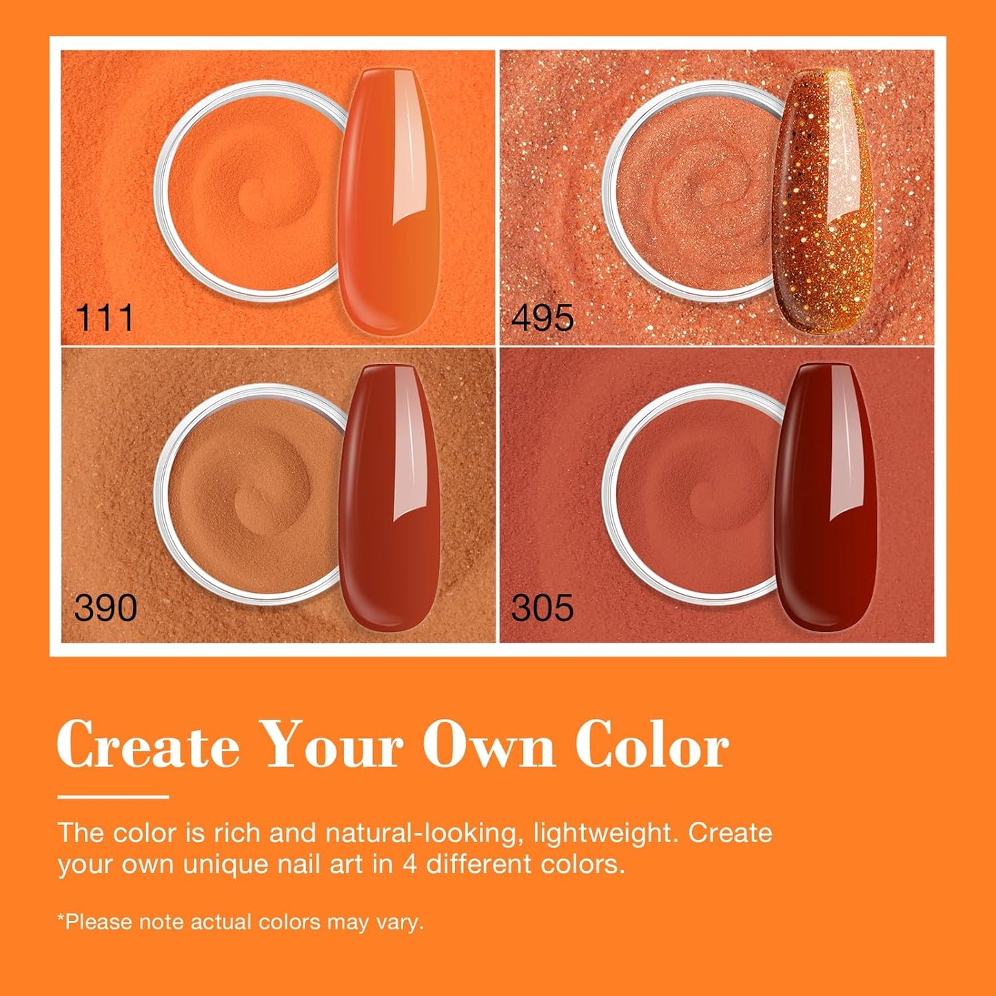 AZUREBEAUTY Dip Powder Nail Kit Starter, Orange Brown Glitter, 4 Fall Pumpkin Maple Dark Colors Set, French Halloween Nail Art Base Top Coat Activator Essential Liquid Manicure DIY Salon 12 PCS