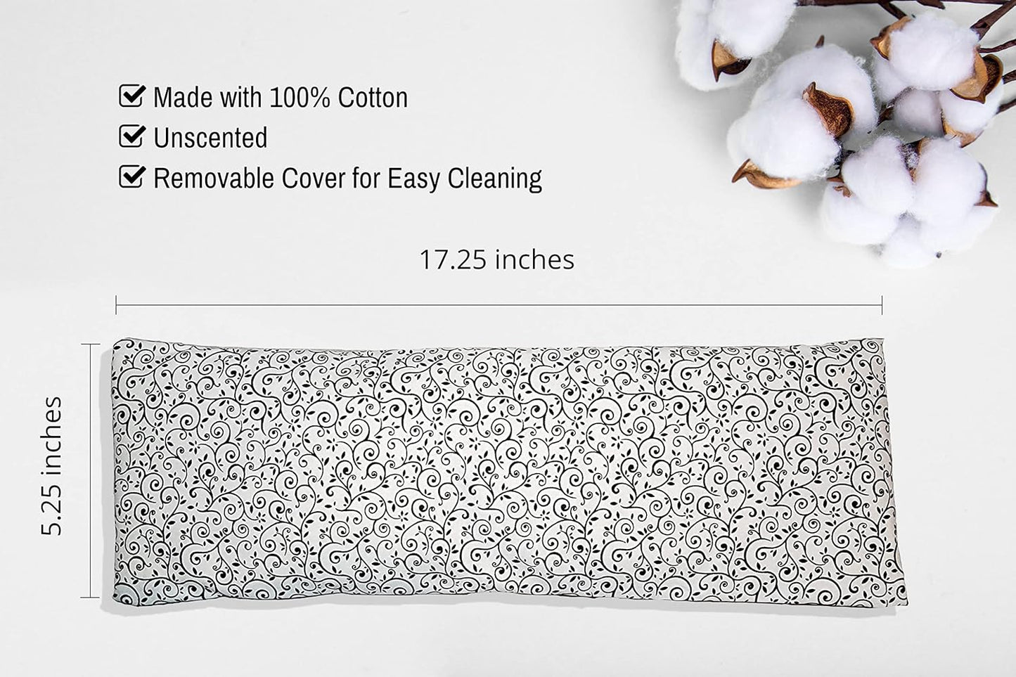 Microwavable Corn Filled Heating Pad and Cold Pack/Washable 100% Cotton Cover (Vines - Black and White, 5.25in W x 17.25in L)