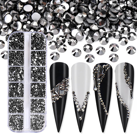 3600pcs Flatback Rhinestones Glass Charms Diamantes Gems Stones for Nail Art 6 Size ss4~ss12 Box Jet Hematite