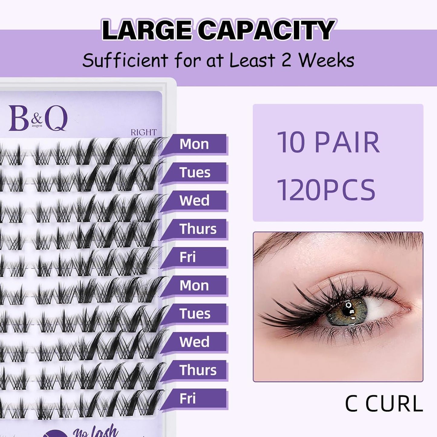 B&Qaugen Lash Clusters Kit Foxy Lash Extension Kit No Lash Map Natural Lash Clusters with Invisible Band 7-16 Eyelash Extension Kit C Curl Lash Kit with Lash Bond and Seal（foxy）