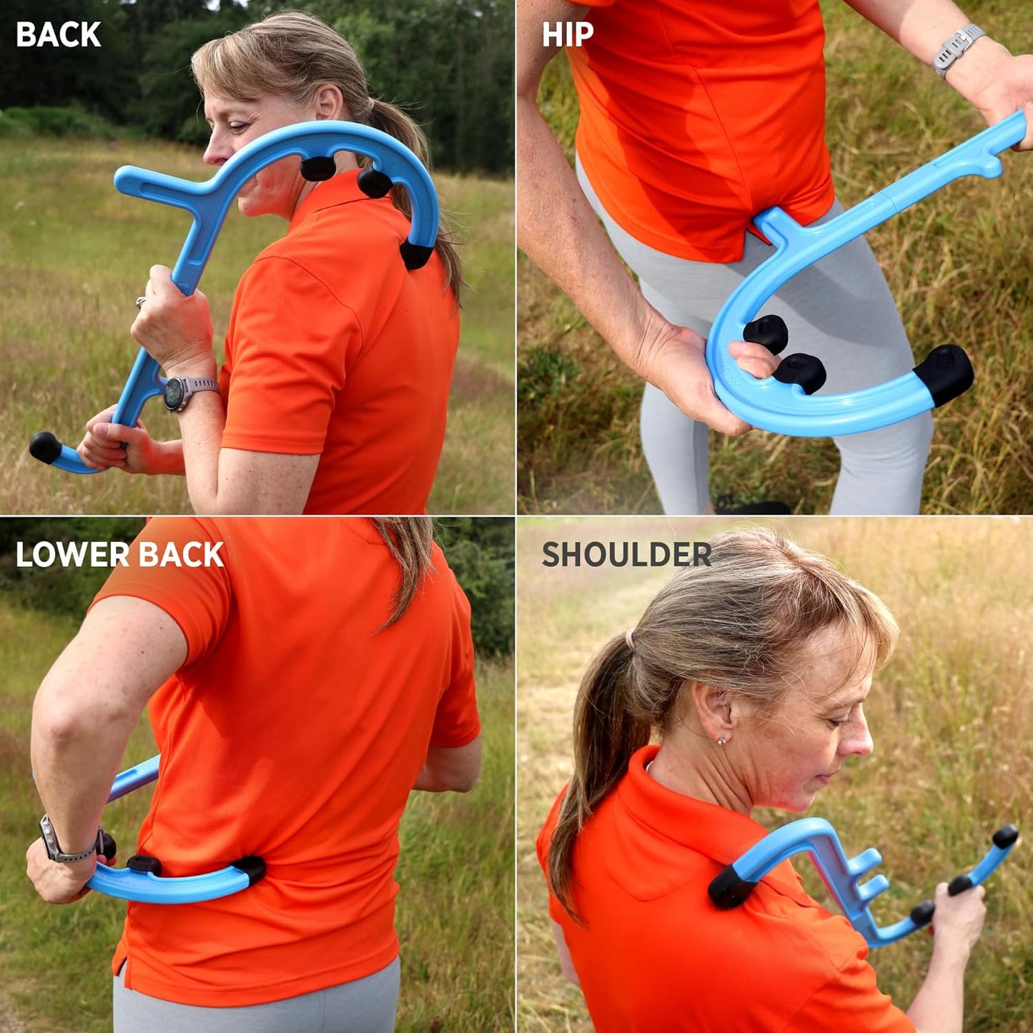 Tiger Tail Tiger Cane Back & Neck Massager – Trigger Point Deep Tissue Acupressure Hook with 7 Gription Knobs, Portable 2-Piece Self Massage Tool for Muscle Knot & Shoulder Pain Relief, Orange