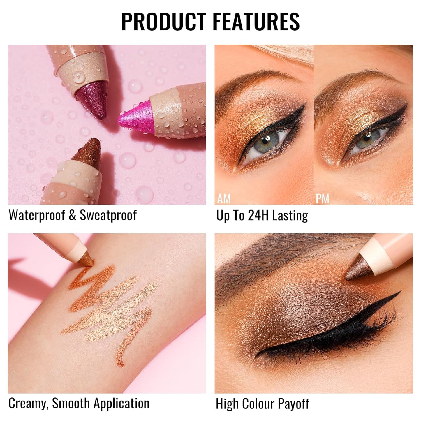 Oulac Waterproof Pink Eyeshadow Pencil for Long-Lasting Eye Looks - Easy to apply, Blendable and Smudge-proof, Vegan Beauty 3.8g, (13) Pink Vibes