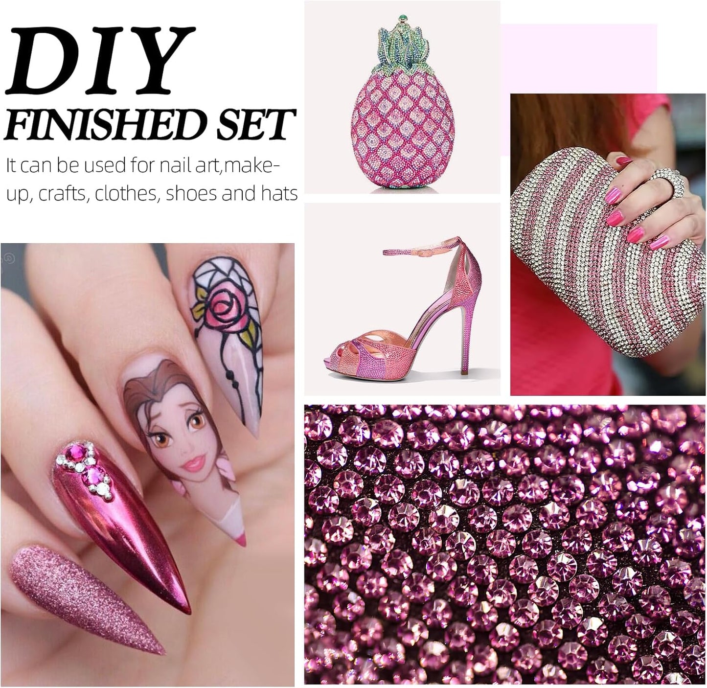 Rose Flatback Rhinestones, Glass Rhinestones for Nail Art and Craft, Glue Fix, Loose Crystal Gemstones(Rose, SS4, 2880pcs, 1.5-1.7mm)