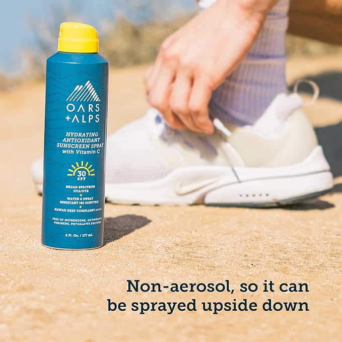 Oars + Alps Sunscreen Spray for Face & Body, SPF 30 Spray Sunscreen Infused with Vitamin C & Antioxidants, No White Residue, Water & Sweat Resistant, All Skin Types, Lightweight, Hydrating, 6oz, 2pk
