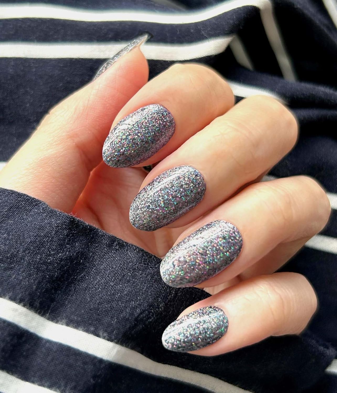 Nail Polish Strips - 22 Pcs Salon Quality Gel Nail Stickers - Long Lasting Wraps (Mystery Black Glitter)