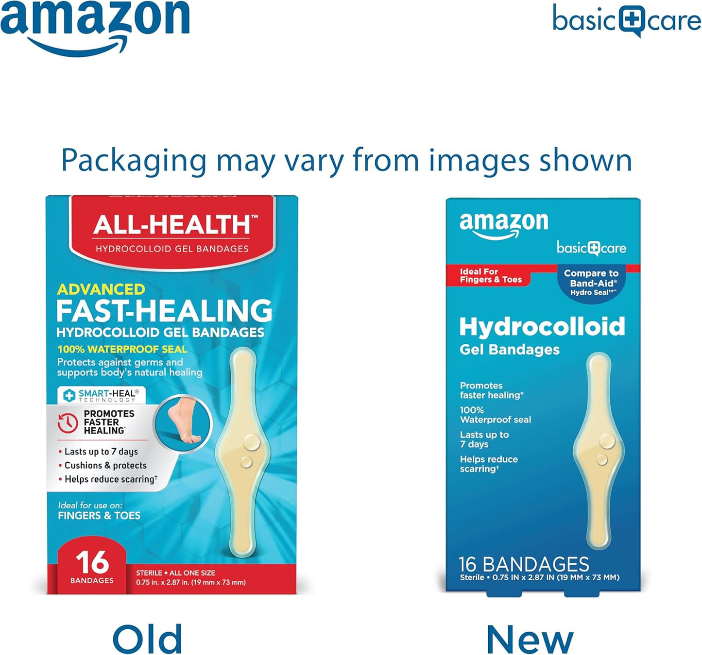 Amazon Basic Care Advanced Fast Healing Hydrocolloid Gel Bandages, Fingers & Toes, 16 ct
