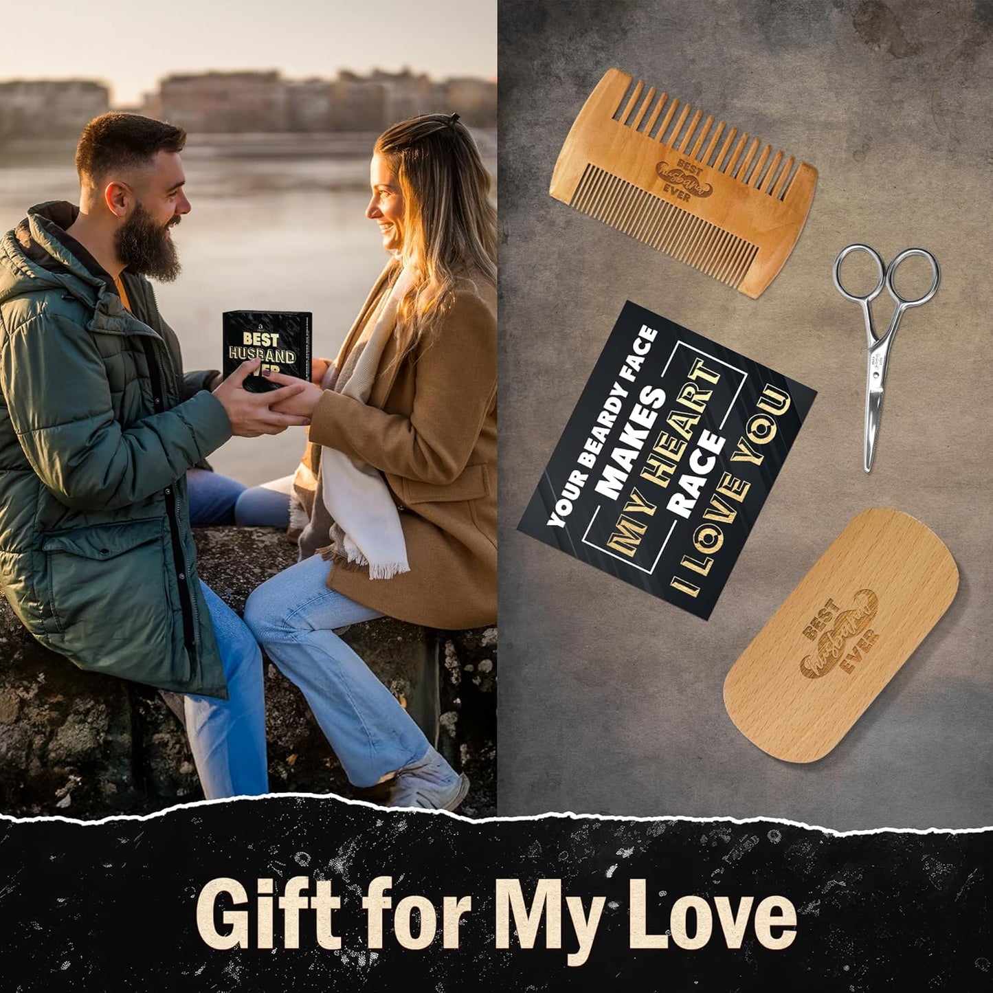 Gifts for Husband - Beard Kit for Men Grooming and Care with Brush, Comb, Scissors & Storage Bag - Husband Birthday Gift Ideas, Fathers Day Birthday Gifts for Men, Beard Growth Kit