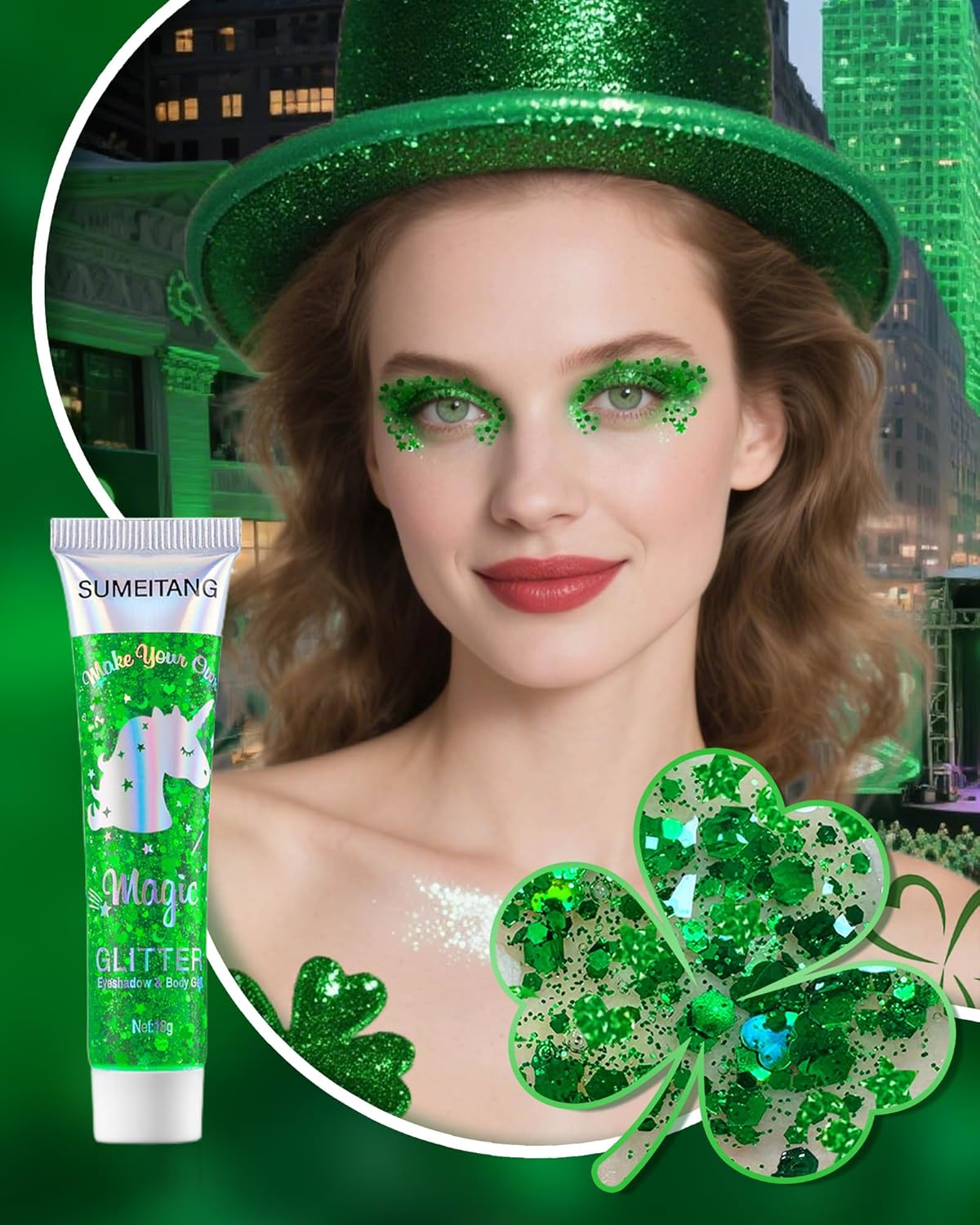 6PCS Green Face & Body Glitter Gel Kit - Holographic Chunky Sequins for Festival, Rave Accessories | Green Face Paint for Women, Kids Sparkling Makeup | Easy to Apply & Wash Off