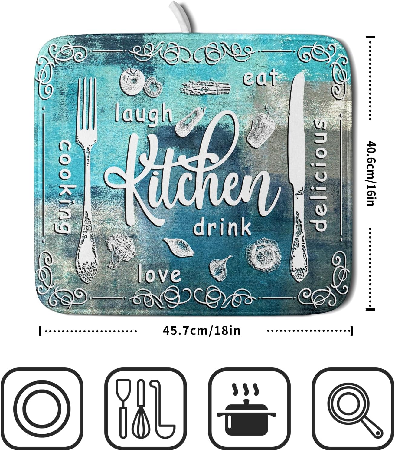 Blue Grey Dish Drying Mat 16x18 Inch Cooking Delicious Absorbent Drying Pad Heat Resistant Dish Drainer Mats for Kitchen Countertop