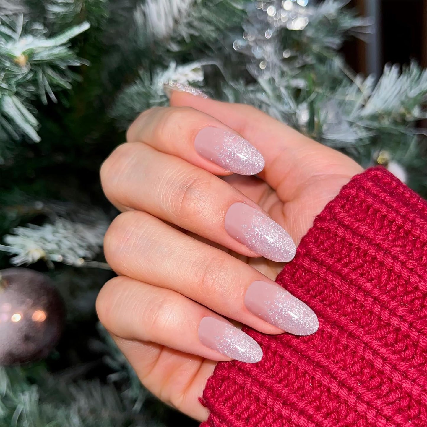 Semi Cured Gel Nail Strips-Fall winter nail stickers matte finish cozy season colors sweater weather designs for autumn and holiday parties,Works with Any UV/LED Lamps(Pink Mermaid)