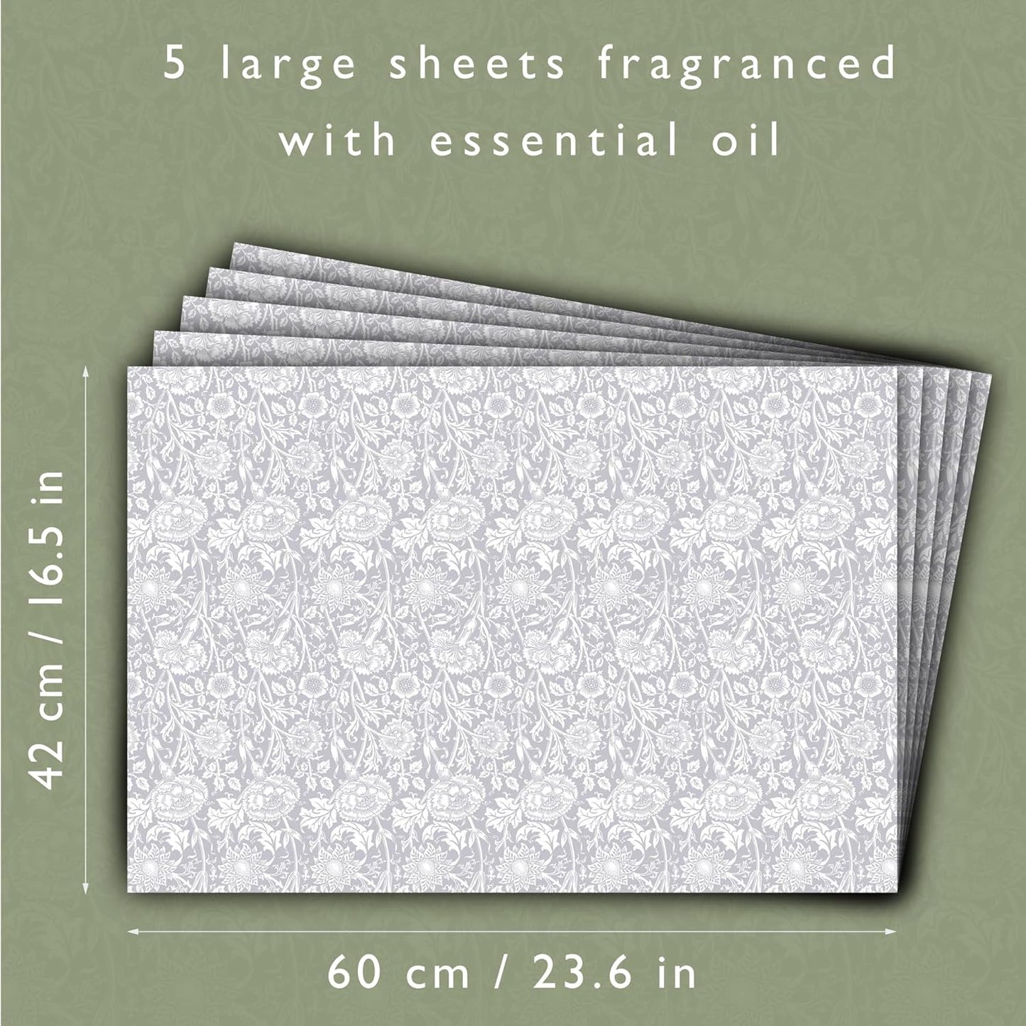LILY OF THE VALLEY Scented Drawer Liners in a GREY William Morris Design | Pack of 5 Sheets (FOLDED) | Contains Essential Oils | Made in Britain