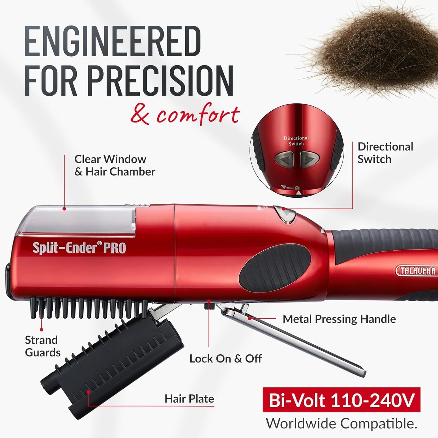 Split-Ender PRO - Original Professional Beauty Tool - Cordless Split End Hair Trimmer for Damaged, Dry, Brittle, Frizzy, Curly or Straight Hair (Red, Professional Kit)