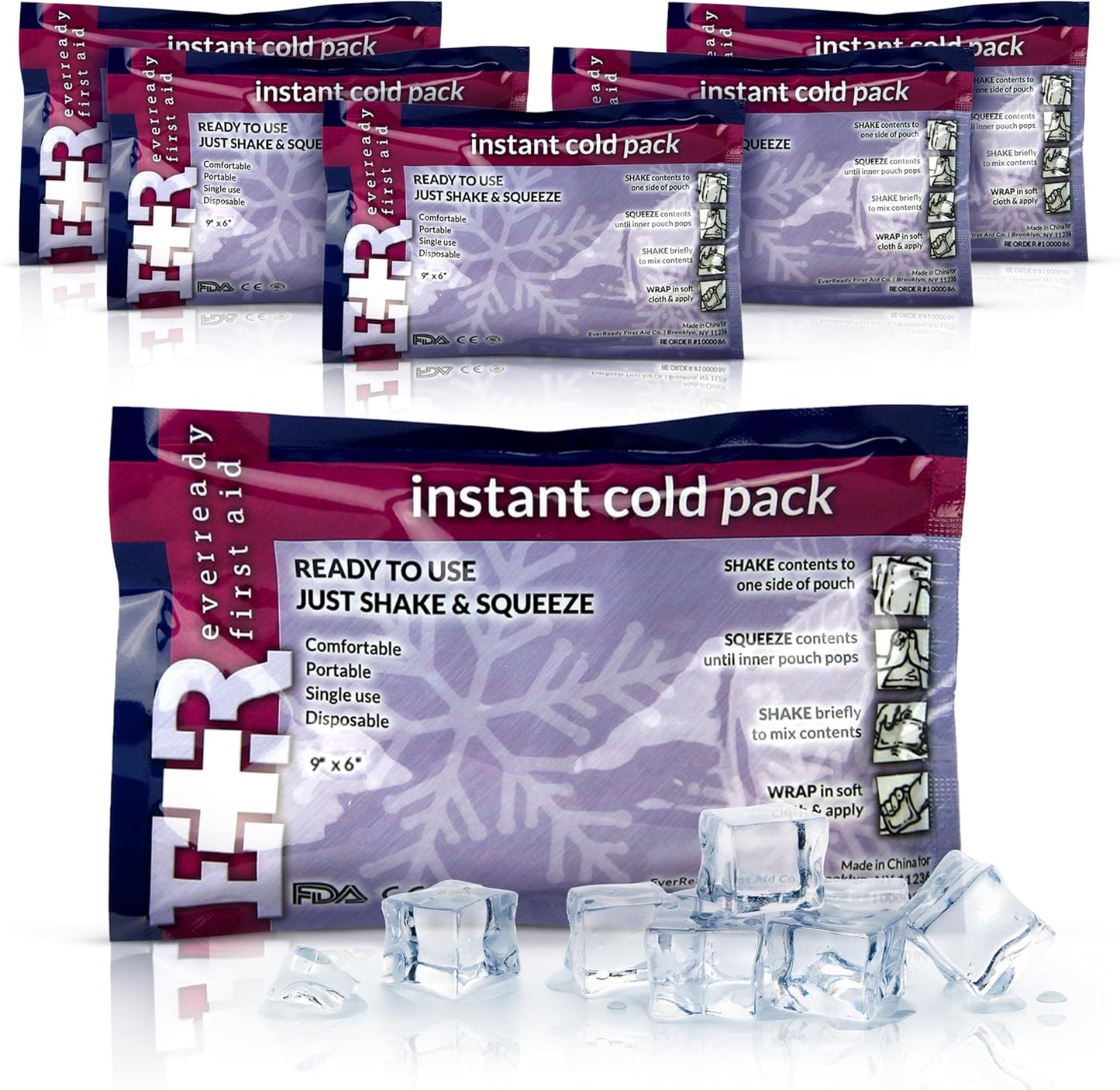Ever Ready First Aid Disposable Cold Compress – Instant Ice Pack for Injuries, Swelling & Pain Relief – 4.5" x 7" – 24 Pack
