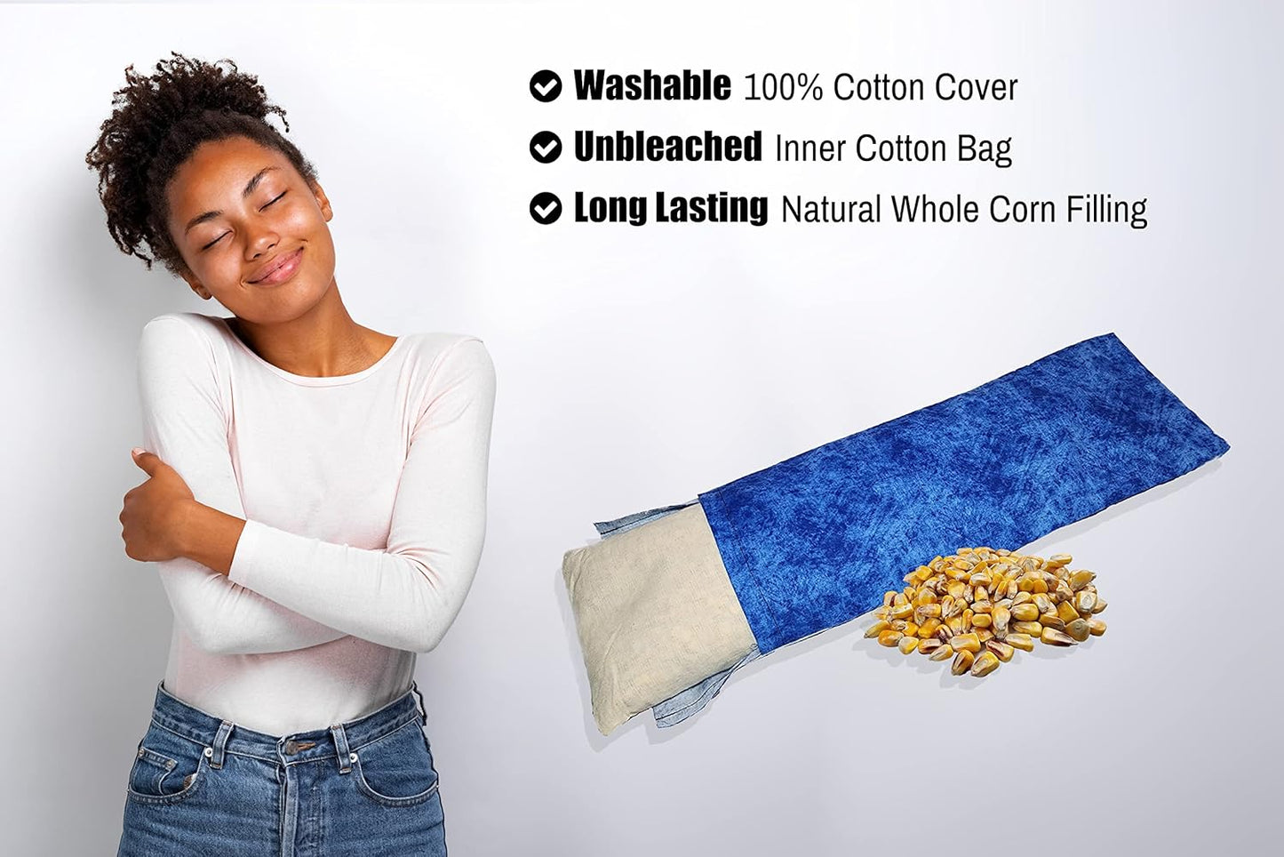 Microwavable Corn Filled Heating Pad and Cold Pack/Washable 100% Cotton Cover (Etched - Cobalt, 5.25in W x 17.25in L)