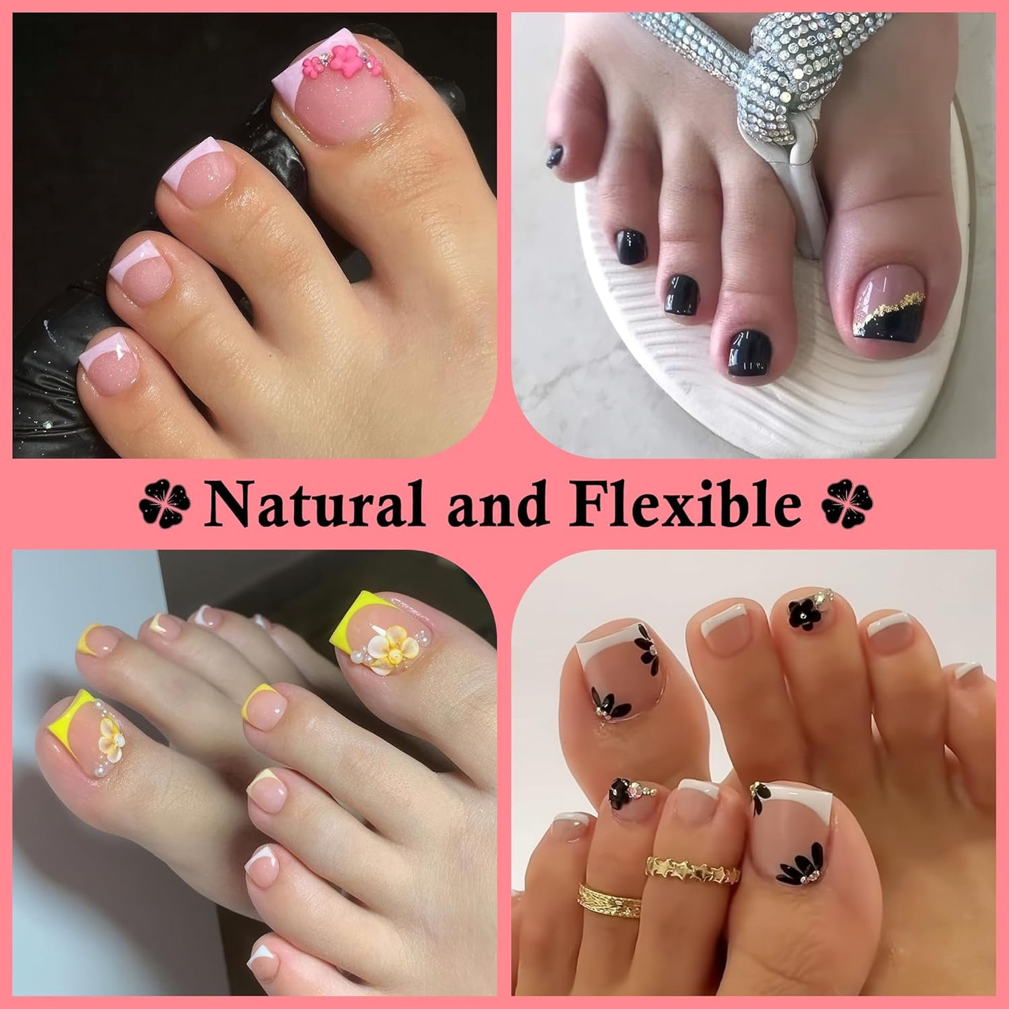 Square Gel Toe Nail Tips: 360Pcs 15 Sizes Full Cover Press On Toenails Long Wider Fake Toe Nails Soft Gel Pre-etched Double Matte For Nail Extensions Home DIY Nail Salon