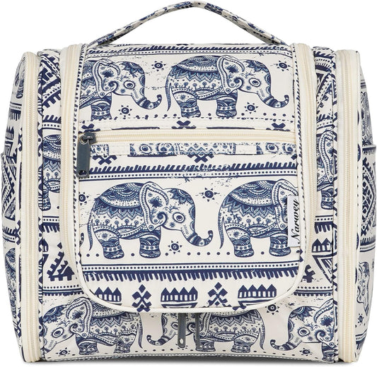 Narwey Hanging Toiletry Bag for Women Travel Makeup Bag Organizer Toiletries Bag for Cosmetics Essentials Accessories (Large, Elephant)
