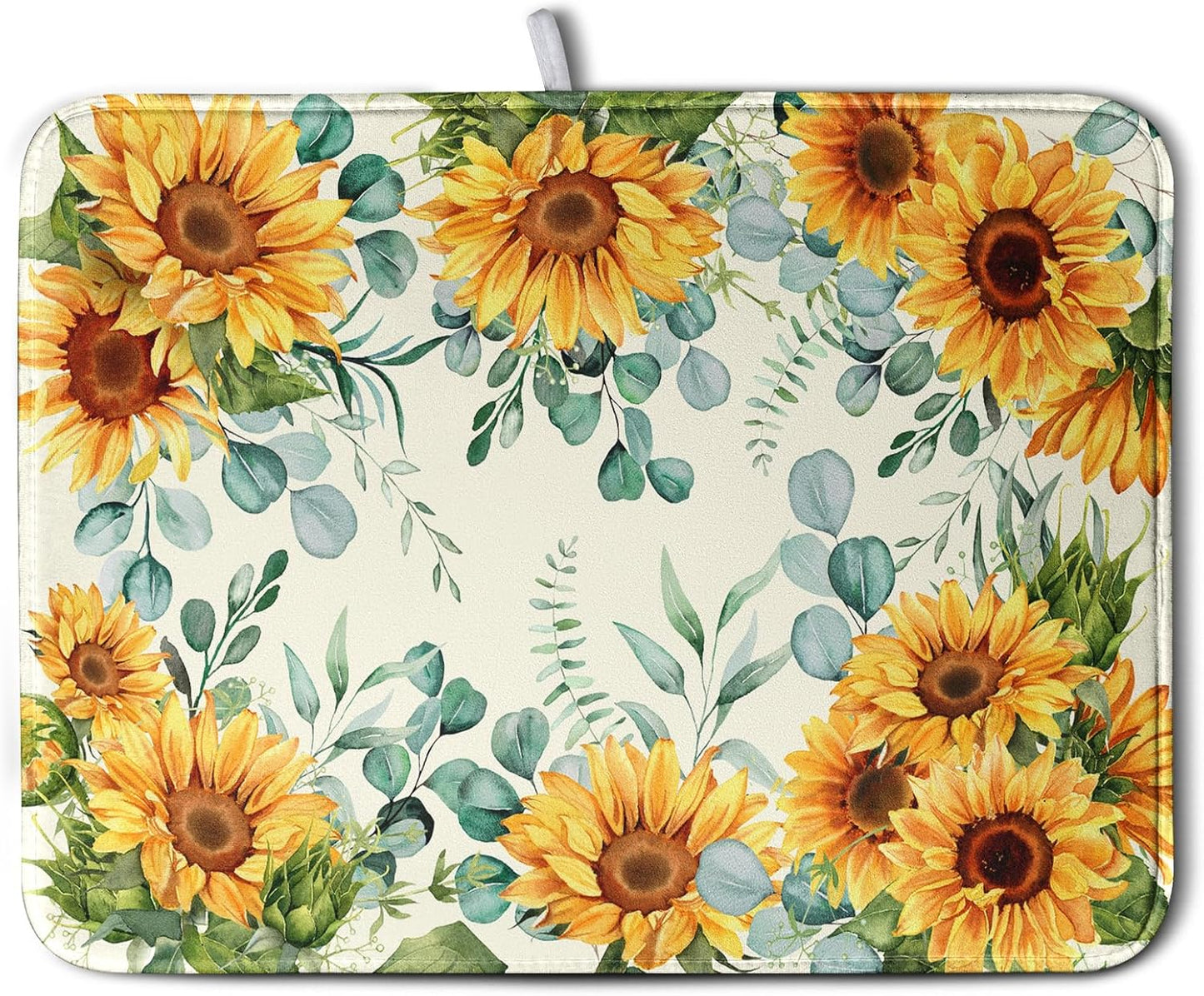 Sunflowers Dish Drying Mat for Kitchen Counter Yellow Flower Green Leaves Dish Draining Mats Spring Summer Floral Dishes Pad Microfiber Absorbent Dish Drainer Rack Mat Extra Large 18x24 Inch