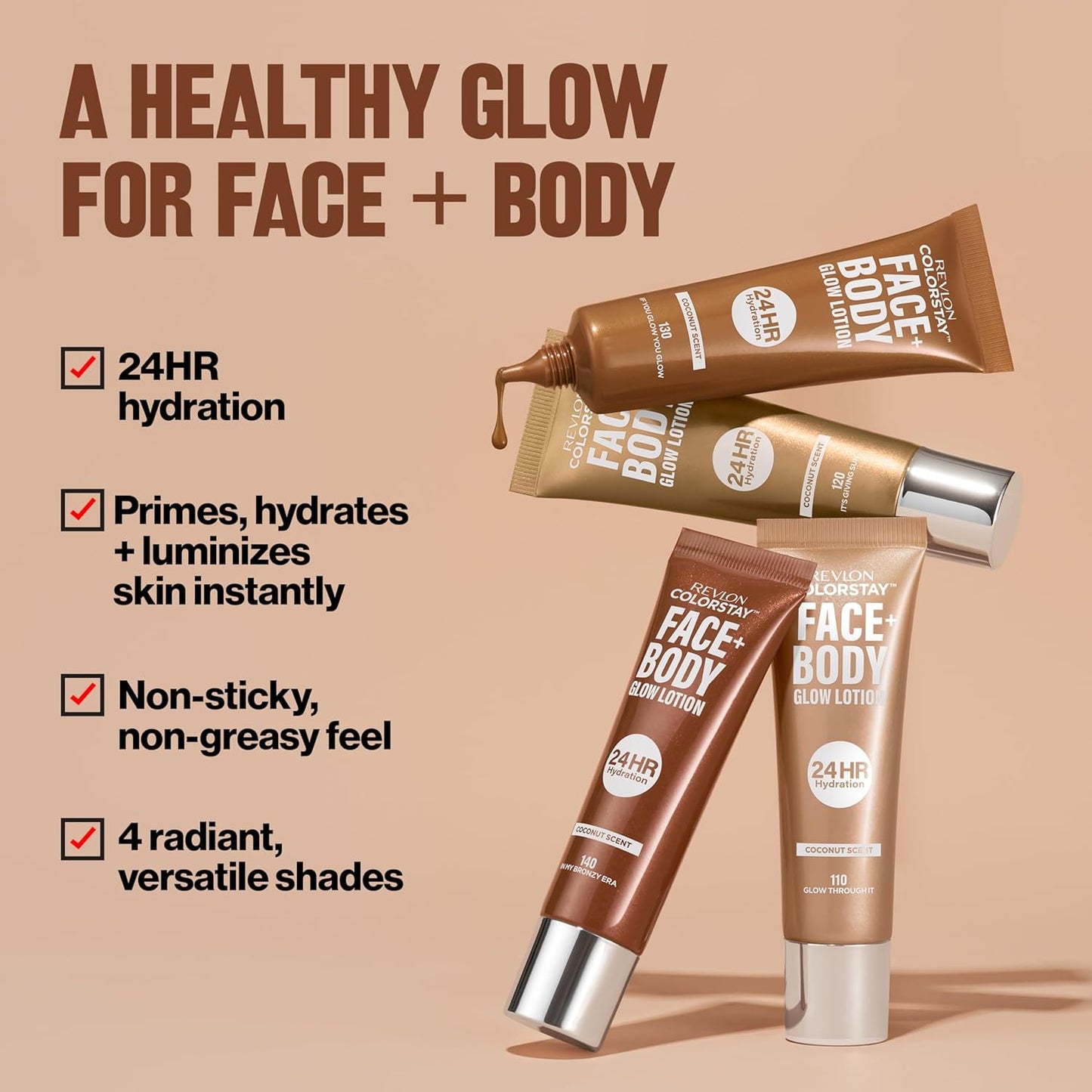 Revlon ColorStay Face & Body Glow Lotion, Hydrating Moisturizer, 24HR Hydration, Illuminating Luminizing Shimmer, 110 Glow Through It