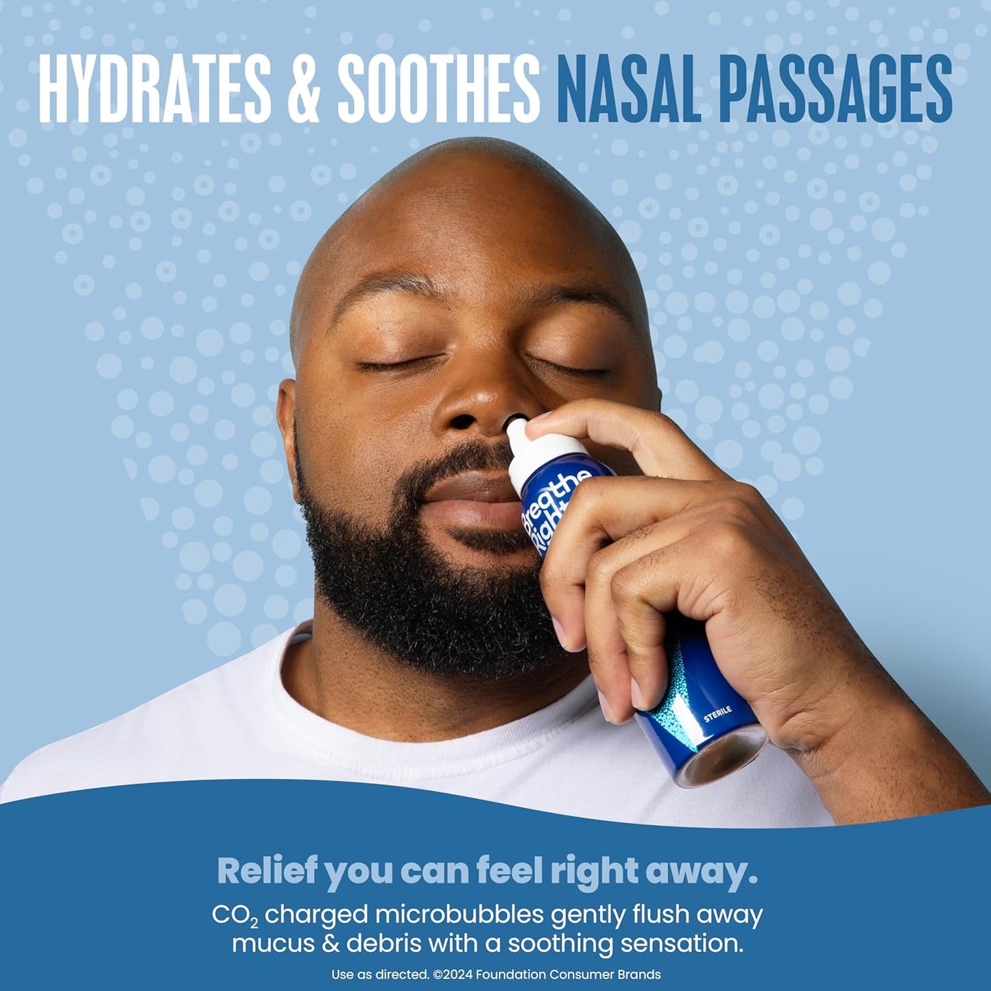 Breathe Right Sparkling Saline Nasal Rinse Spray – Effervescent, Drug-Free Relief from Stuffy Nose Due to Cold or Allergy – A Sparkling Sensation Only Bubbles Can Bring – 1 Can, 4.0 oz