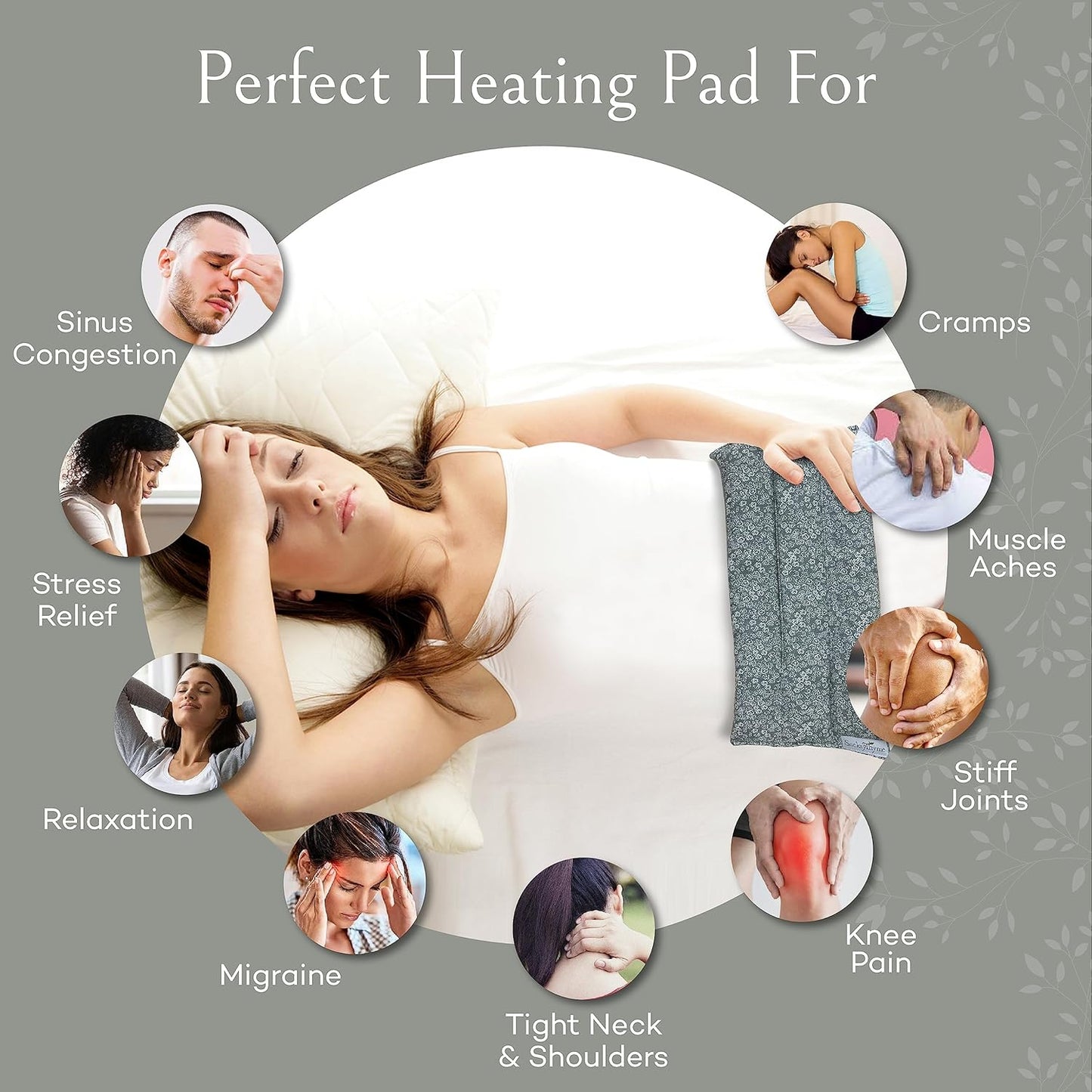 SacksyThyme Microwave Heating Pad for Back, Neck, Menstrual Cramps, Shoulders, Leg Pain Relief - Hot Moist Microwavable Therapy Pack - Gray Unscented Flaxseed Heat Pad Made in USA