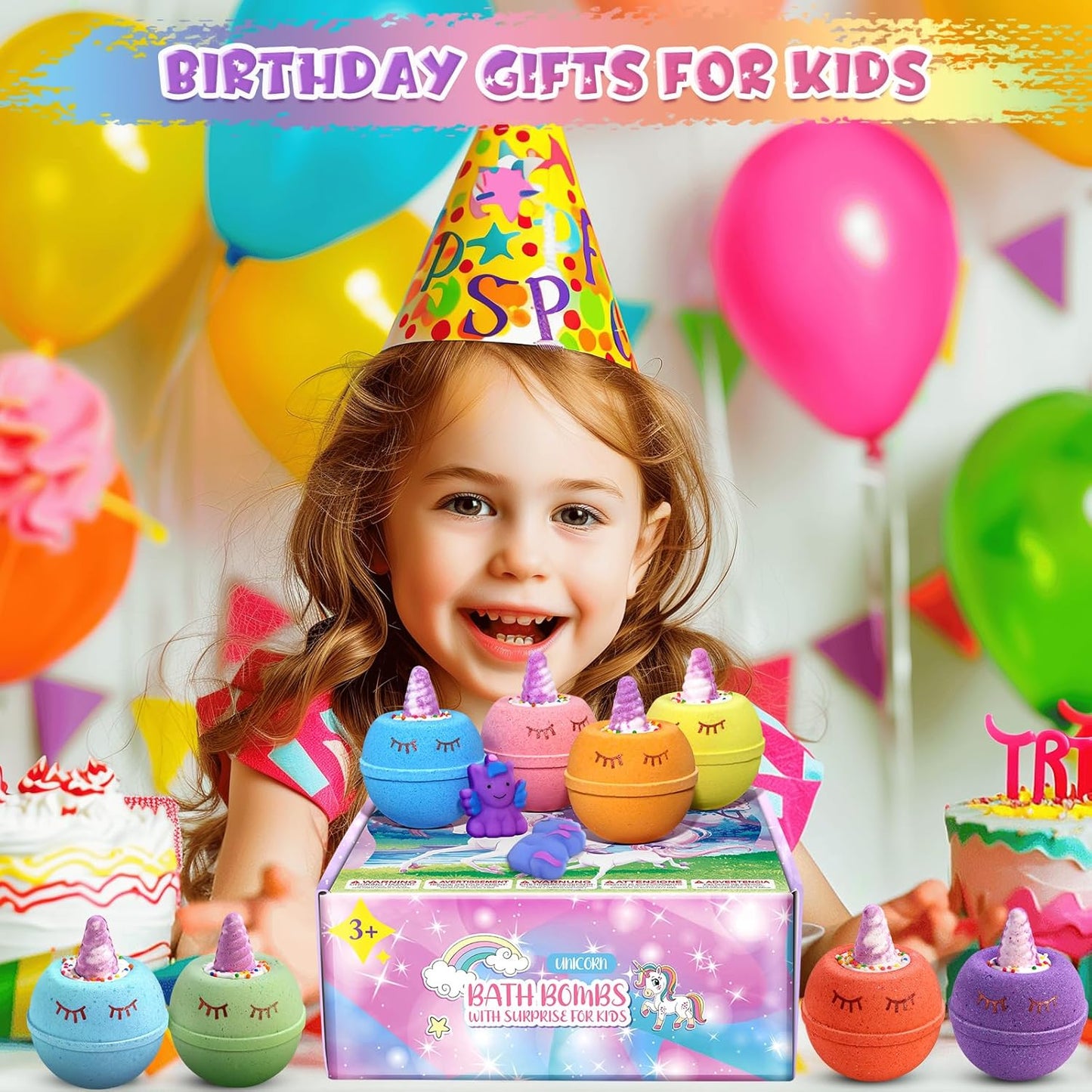 Unicorn Gifts for Kids, 9 Large Natural and Organic Unicorn Bath Bombs for Kids with Surprise Toys Inside, Birthday Gift Set for Teen Girls Boys 3-12