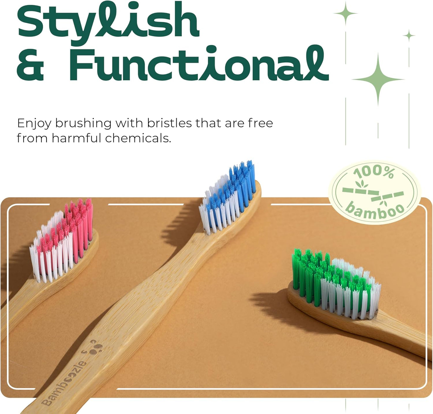 Bamboozle Eco-Friendly Toothbrush for Adults - Sustainable Bamboo Design, Biodegradable & Stylish Oral Care Solution (Pink, Pack of 3)