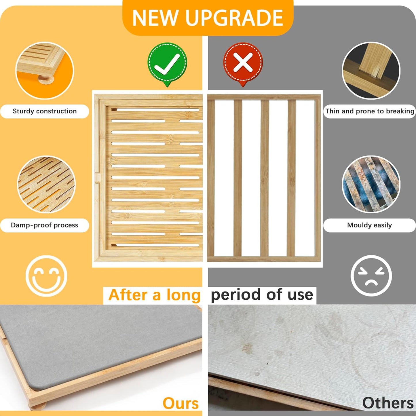 Golener Stone Drying Mat for Kitchen Counter, Dish Drying Pad with Bamboo Rack, Super Absorbent Diatomaceous Earth and Drying Rack, Multi-purpose Quick Drying Mat Rack for Kitchen, 16”x12”, Dark Grey