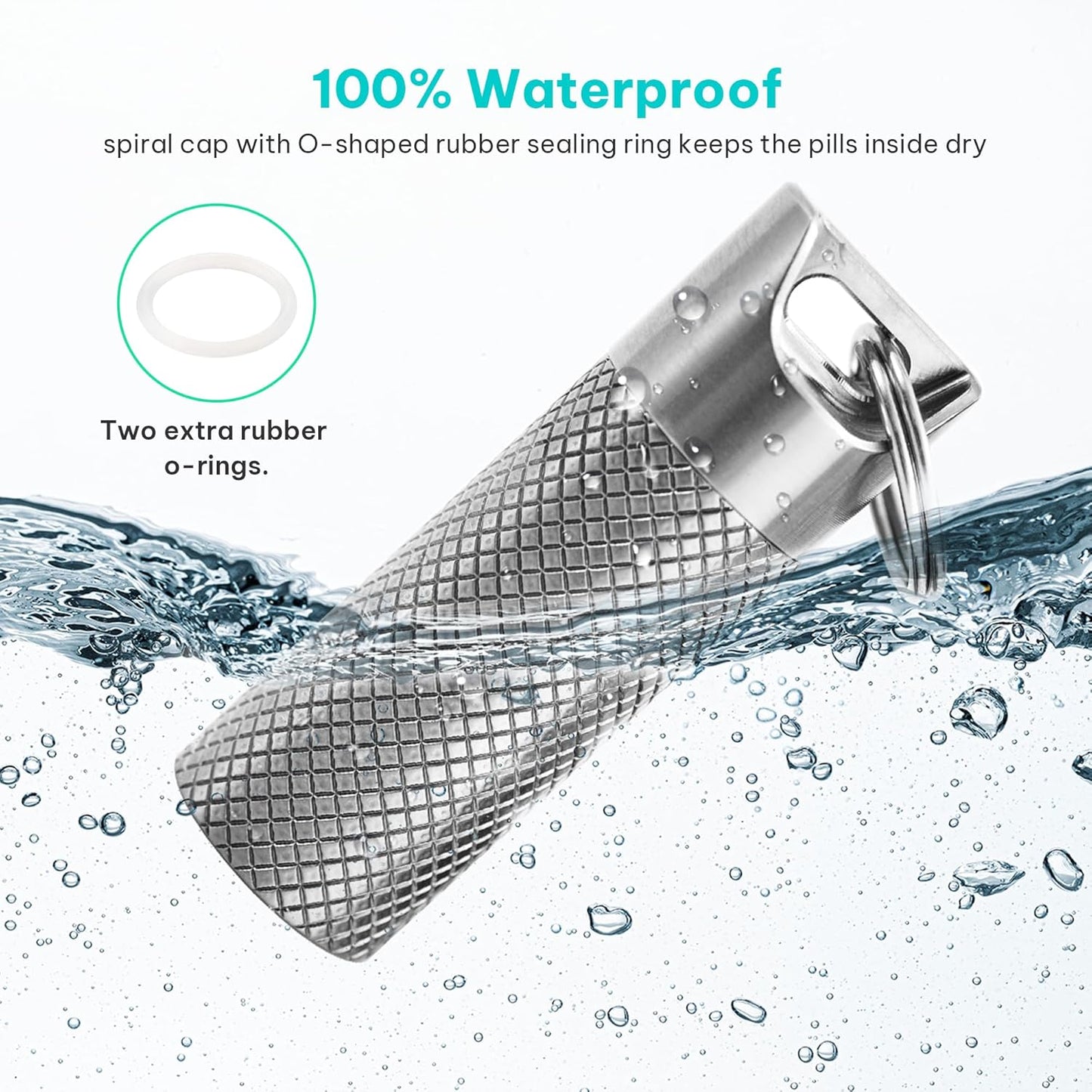 Pill case, Titanium Pill Box Keychain - 100% Waterproof Medicine Organizer, Keychain Pill Container for Emergency Pills, Outdoor Travel Camping