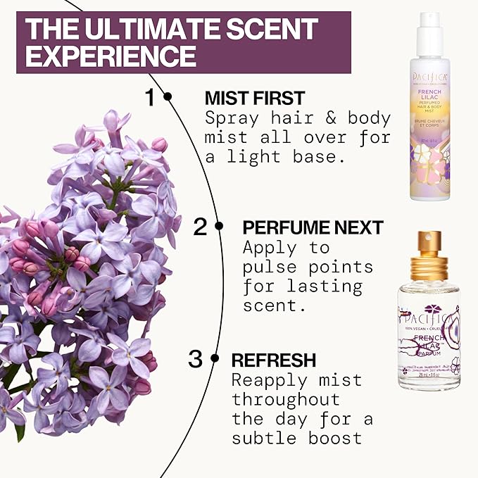 Pacifica French Lilac Spray Perfume – Clean Vegan Floral Fragrance for Women, Fresh-Cut Lilac & Powdery Magnolia Notes, Long-Lasting Romantic Spring Scent, 1 oz