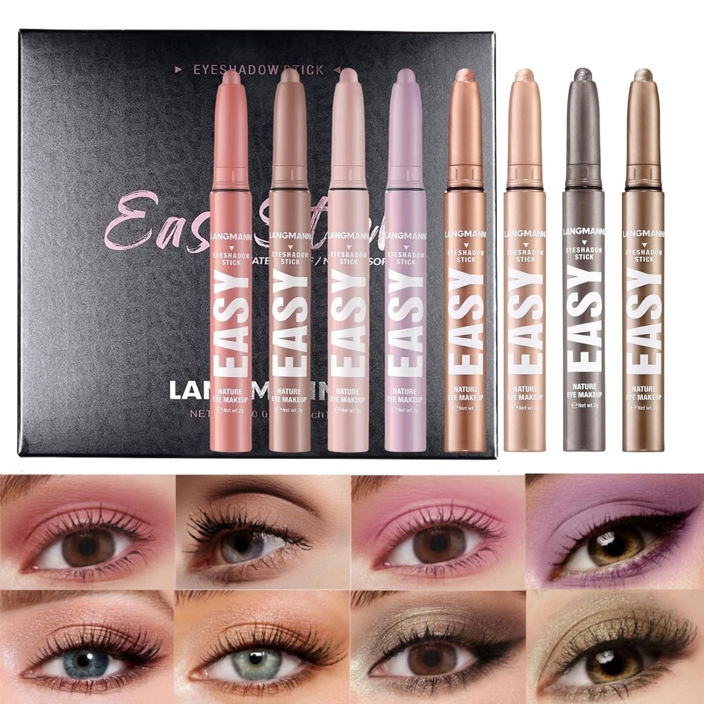 Jolilab Eyeshadow Stick Set, 8 Colors Matte Professional Bright-Colored Contouring and Highlight Eyeshadow Stick, Cream Waterproof Long Lasting High Pigmented Eye Shadow. (8, Set G)