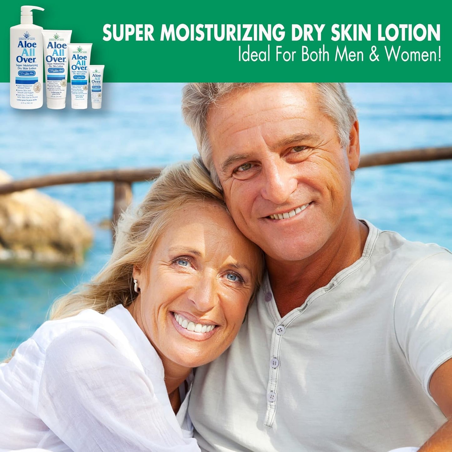 Miracle of Aloe Aloe All Over Super Moisturizing Dry Skin Lotion 8 oz - Made with 72% UltraAloe Aloe Vera Gel. Safe for Everyone: Men, Women, Children, Kids. Restores Dry Skin Fast