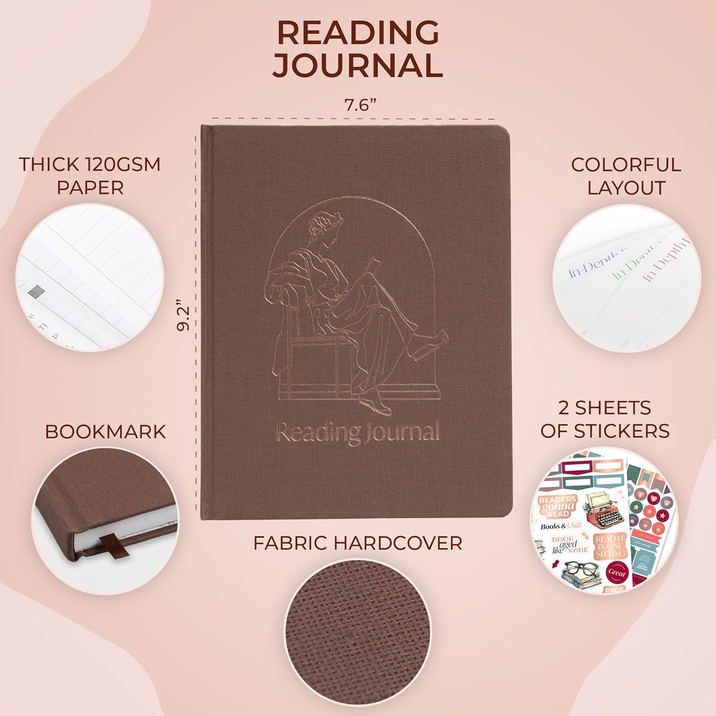 Skyline Reading Journal – Book Review Log & Tracker for Reading Tracking – Accessories & Gift for Book Lover, 7.6x9.2” (Dark Terracotta Gold Foil)