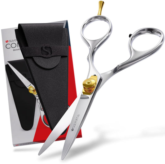 Suvorna Beard & Mustache Scissors for Men - 5" Grooming Scissors for Trimming, Cutting, and Shaping Facial Hair - Japanese Steel Hair Cutting Scissors for Barbers, Professionals & Home Use