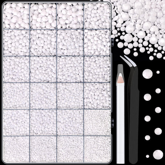 25000Pcs Resin Rhinestones with Tweezers for Crafting, White 2-6mm Mixed Sizes Non Hotfix Flatback Gems, Bedazzling Crystal for DIY Craft Clothing Mugs Tumblers Shoes Fabric Decor Nail Art