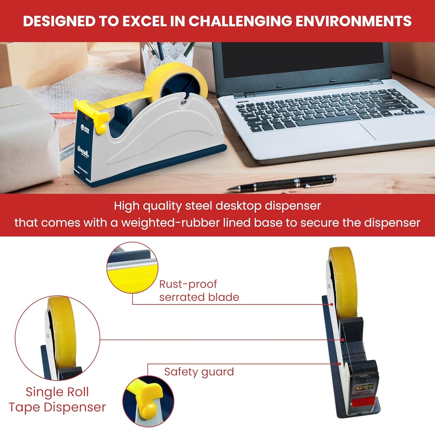 GGR Supplies ET-1170 Blue/Grey Premium Steel Desk Top Dispenser: 1 in. Wide (3 in. core). Manufactured by EXCELL