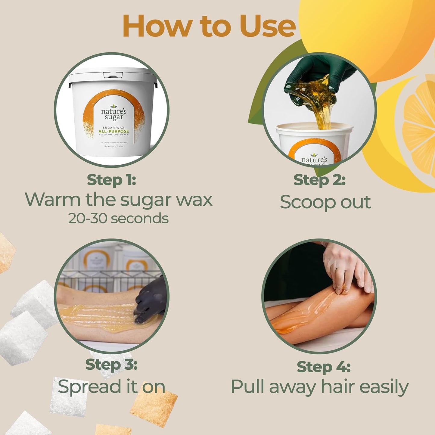 Nature’s Sugar Wax All-Purpose Sugaring Paste for Legs, Back, Arms, Chest - 32oz - Beginner-Friendly Sugar Wax Hair Removal for All Skin Types - Vegan & Cruelty-Free