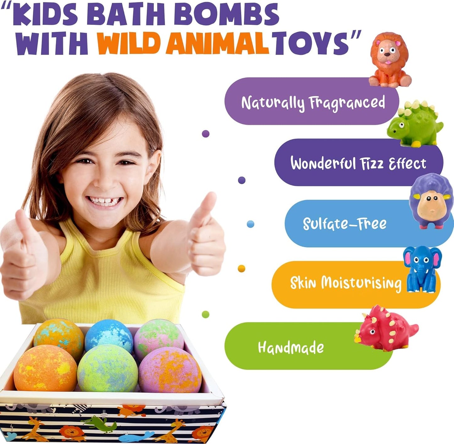 Bath Bombs for Kids with Surprise Inside - Organic Bath Fizzies with Toys Inside. All Natural, Gentle, and Kids Safe, Rainbow Spa Bath Fizz Balls, Birthday Gifts for Boys, Toddlers, Baby