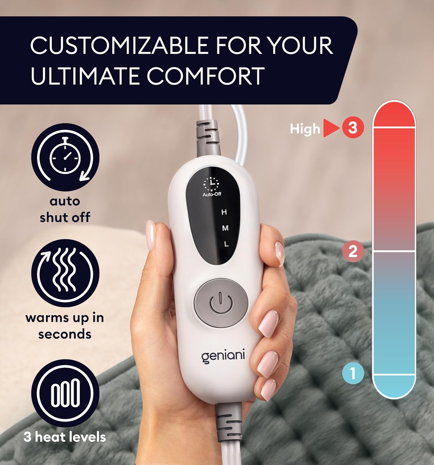 GENIANI Electric Throw - Heating Pad for Back Pain & Cramps Relief - Auto Shut Off, Machine Washable, Moist Heat Pad for Neck & Shoulder - Birthday Gift for Women, Extra Large 24 x 12 inches
