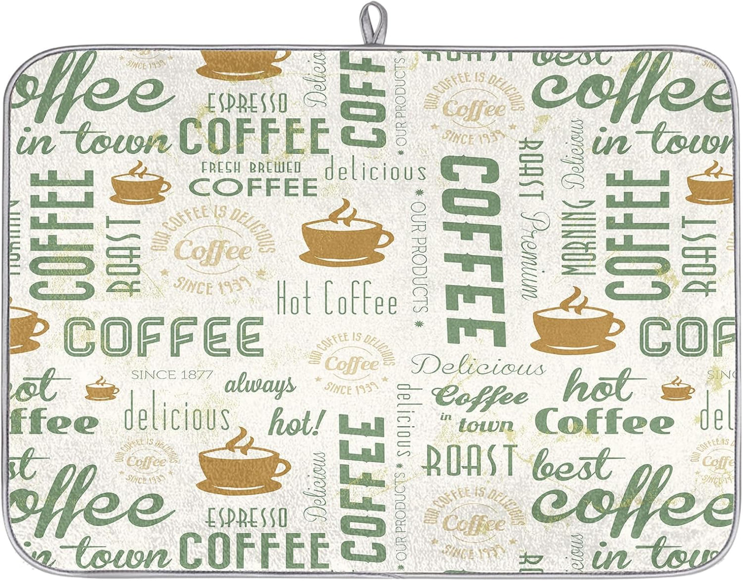 Hexteria Dish Drying Mat for Kitchen Counter, Absorbent Coffee Bar Mat, Dish Drainer Rack Mat, Green