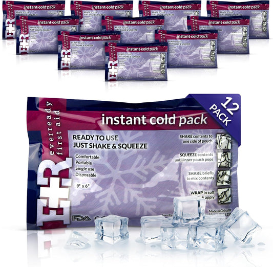 Ever Ready First Aid Disposable Cold Compress – Instant Ice Pack for Injuries, Swelling & Pain Relief – 4.5" x 7" – 12 Pack