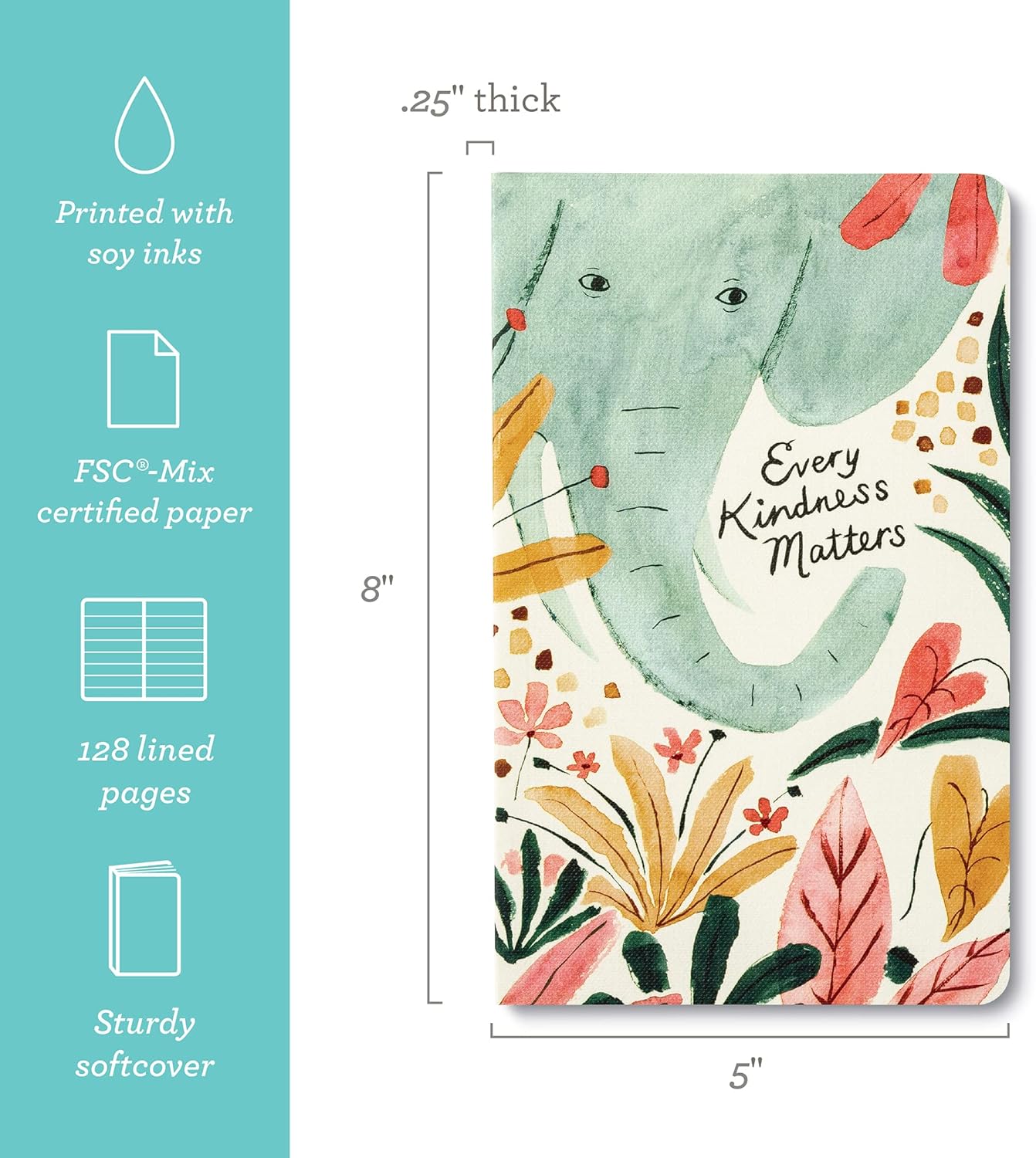 Compendium Softcover Journal - Every Kindness Matters – A Write Now Journal with 128 Lined Pages, 5″W x 8″H