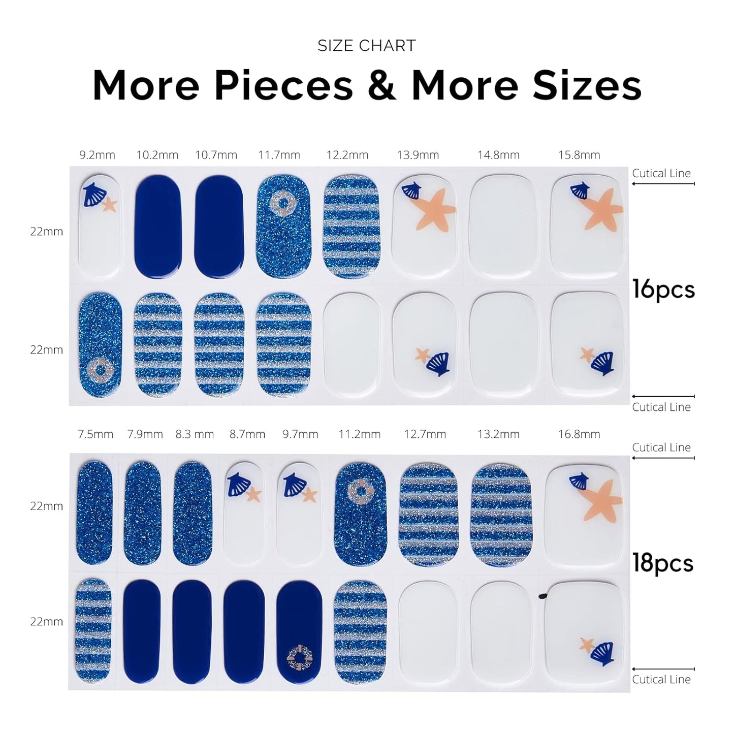 NAILOG Semi Cured Gel Nail Strips for Summer 34 pcs, Buy 2 Get 1 UV Lamp, Salon-Quality Nail Strips with Soft Gel Finish | Marine Story